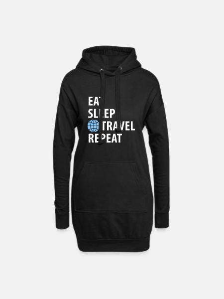 Reise, Weltreise. Essen, Schlafen, Reisen - Hoodie-Kleid - Schwarz
