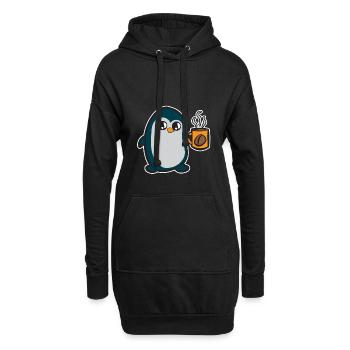 Café pingouin - Sweat-shirt à capuche long Femme - noir - Devant