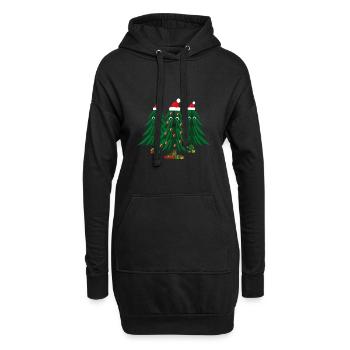 Fröhliche Weihnachtstannen mit Zipfelmützen. - Hoodie-Kleid - Schwarz - Vorne