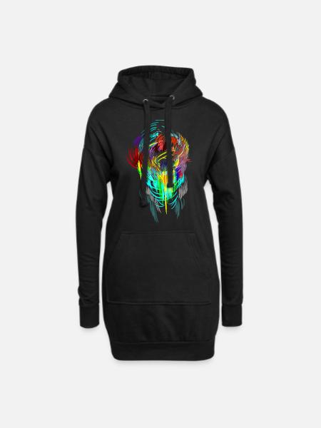 Neon - mask sci-fi psychedelic techno gamer head - Hoodie Dress - black
