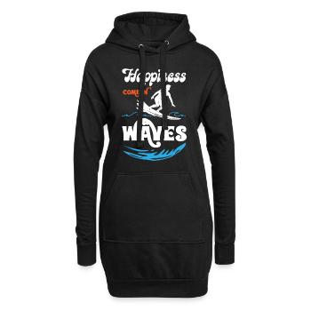 Happiness Comes In Waves Surfing - Hoodie-Kleid - Schwarz - Vorne