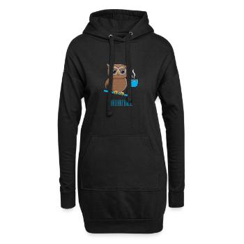 Nachteule mit Kaffee - Hoodie-Kleid - Schwarz - Vorne
