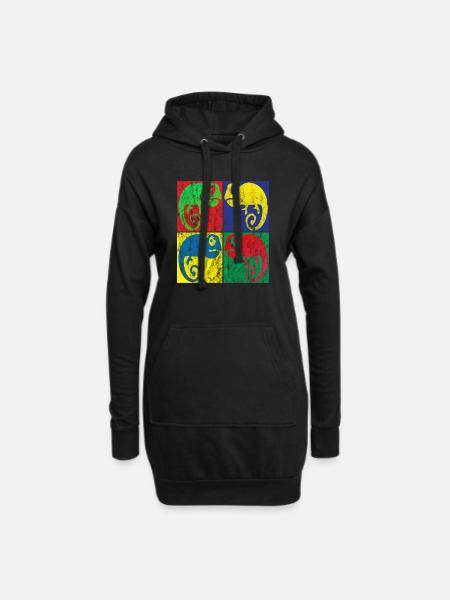 Chamäleon Pop Art - Hoodie-Kleid - Schwarz