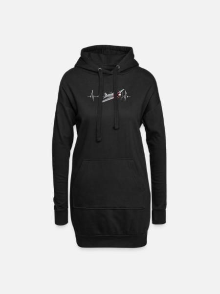 Flugzeug Herzschlag Pilot Fliegen EKG Geschenk - Hoodie-Kleid - Schwarz