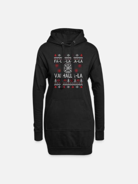 Ugly Christmas Sweater Vegisvisir Valhalla Vikings - Hoodie-Kleid - Schwarz