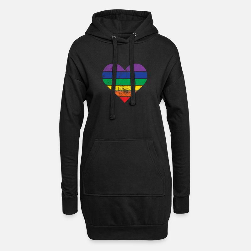 Herz Regenbogen - Hoodie-Kleid - Schwarz
