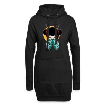 Jolie geisha japonaise avec thé essentiel de bijoux - Sweat-shirt à capuche long Femme - noir - Devant