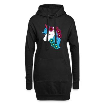 Grande licorne avec de jolies fleurs - Sweat-shirt à capuche long Femme - noir - Devant