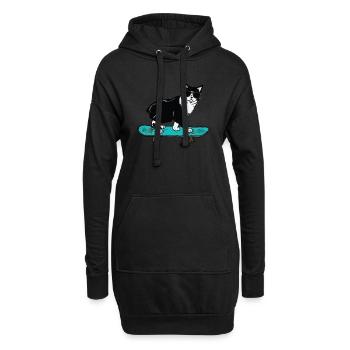 Funny Cat Skateboarding - Hoodie-Kleid - Schwarz - Vorne