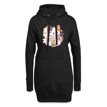 Chat Boba Bubble Tea Kawaii Anime Neko - Sweat-shirt à capuche long Femme - noir - Devant
