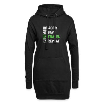 Work, Save, Travel, Repeat Urlaub, Ferien, Reise, - Hoodie-Kleid - Schwarz - Vorne