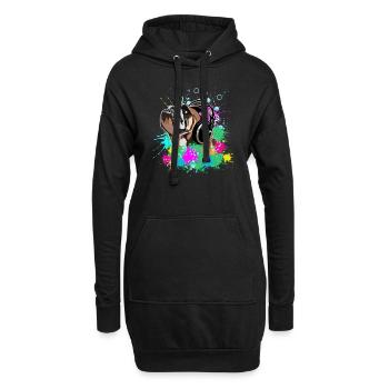 Englische Bulldogge mit Kopfhörern - Hoodie-Kleid - Schwarz - Vorne