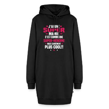 J'ai une super mamie c'est comme une super héroïne - Sweat-shirt à capuche long Femme - noir - Devant