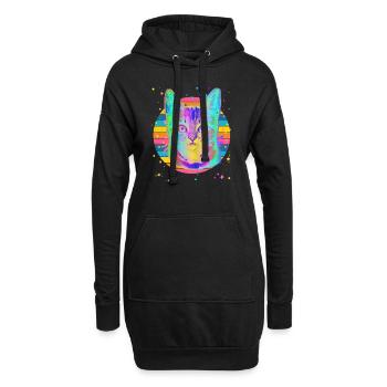 Bengalkatze Regenbogen Space Schwarz - Hoodie-Kleid - Schwarz - Vorne