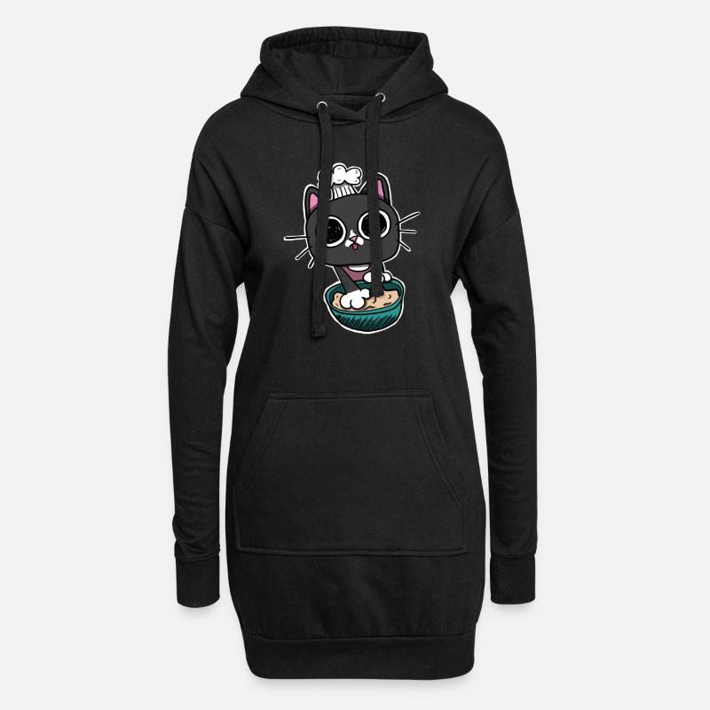Kitty making Biscuits Cat Black - Hoodie Dress - black