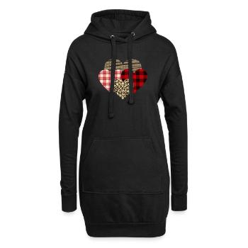 Herzen Leopard Plaid Büffel Herz Liebe Valentin - Hoodie-Kleid - Schwarz - Vorne