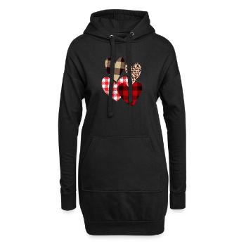 Cœurs Léopard Plaid Buffle Coeur Amour Valentin - Sweat-shirt à capuche long Femme - noir - Devant