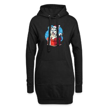 Chiot Husky Père Noël [00176] - Sweat-shirt à capuche long Femme - noir - Devant