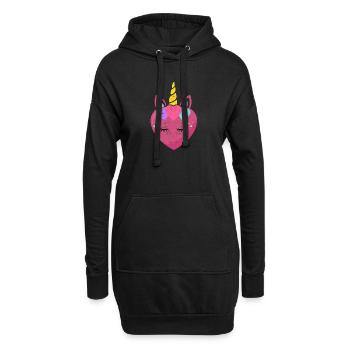 Mignon cœur de licorne Licornes de Saint-Valentin - Sweat-shirt à capuche long Femme - noir - Devant