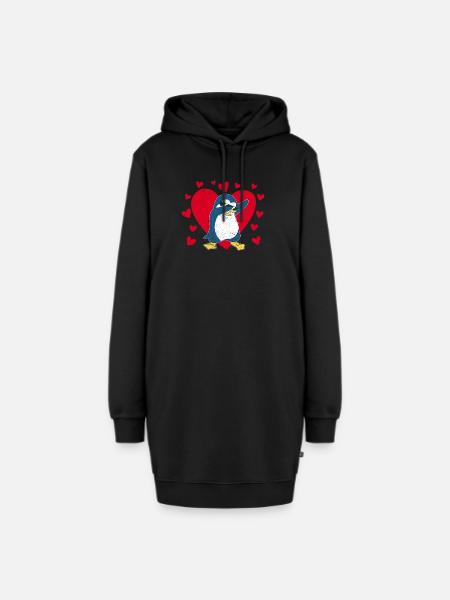 Tupfen Pinguin Herz Valentinstag Zoo Tier Vogel - Hoodie-Kleid - Schwarz