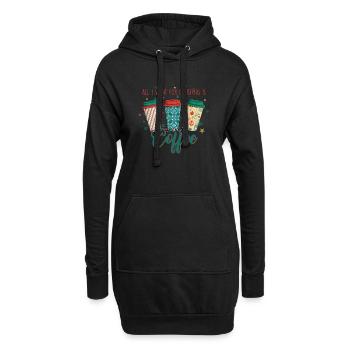 Kaffee Kaffeetrinker Geschenkidee - Hoodie-Kleid - Schwarz - Vorne