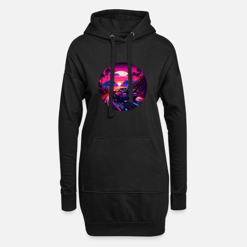 Retrowave Synthwave 80s Design - Hoodie-Kleid - Schwarz