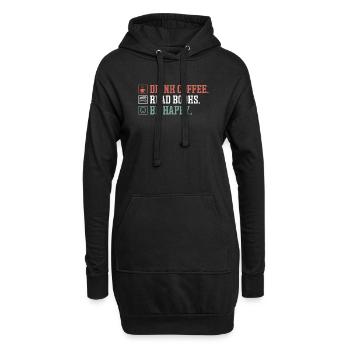 Boire du café, lire des livres, être heureux - Sweat-shirt à capuche long Femme - noir - Devant
