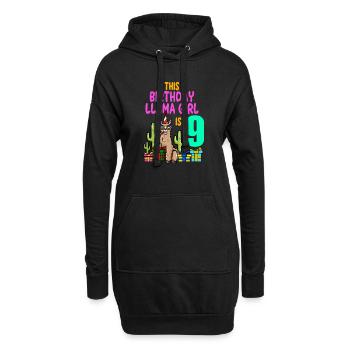 Lama Mädchen 9. Geburtstag Party Alpaka - Hoodie-Kleid - Schwarz - Vorne
