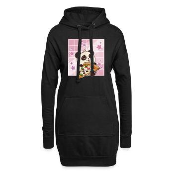 Süßer Kawaii Panda, Der Pizza Isst Anime Manga - Hoodie-Kleid - Schwarz - Vorne