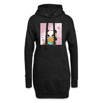 Cute Kawaii Panda Who Eats Waffle Anime Manga - Sweat-shirt à capuche long Femme - noir - Devant