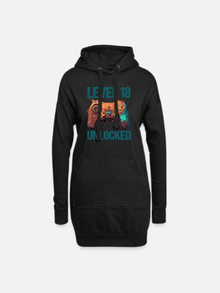 Level 18 Jahre Gaming 18er 18 Geburtstag - Hoodie-Kleid - Schwarz