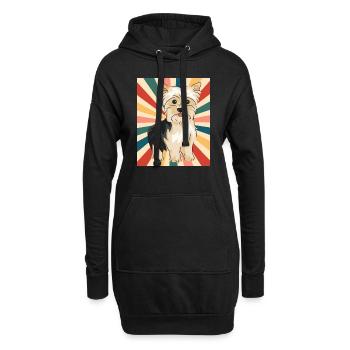 Mignon Yorkshire Terrier Race de chien 80s 90s Rétro - Sweat-shirt à capuche long Femme - noir - Devant