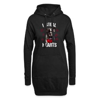 Je vole des cœurs chien Frenchie français bulldog - Sweat-shirt à capuche long Femme - noir - Devant