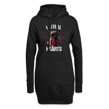 Je vole des cœurs chien Frenchie français bulldog - Sweat-shirt à capuche long Femme - noir - Devant