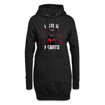 Je vole des cœurs chat - Sweat-shirt à capuche long Femme - noir - Devant