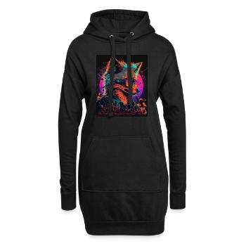 Rétro Futuriste Synthwave Fox - Sweat-shirt à capuche long Femme - noir - Devant