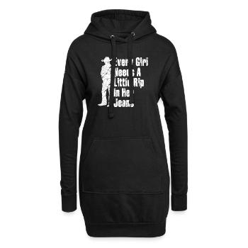 Chaque fille a besoin d’une petite déchirure dans son jean - Sweat-shirt à capuche long Femme - noir - Devant