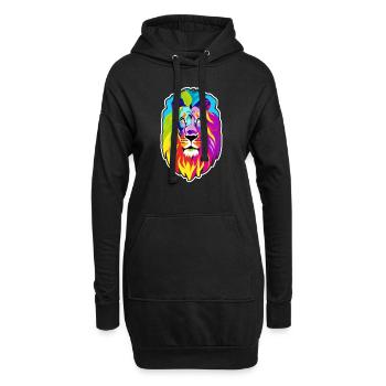 Tete de lion multicolore - Sweat-shirt à capuche long Femme - noir - Devant