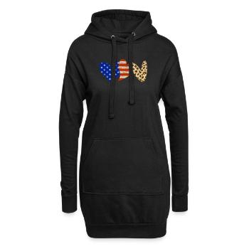 Leopard amerikanische Flagge Herzen 4. Juli - Hoodie-Kleid - Schwarz - Vorne