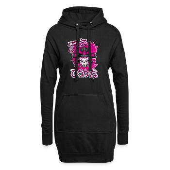 Kitsun Vaporwave Japanische Kami Vaporwave Kitsune - Hoodie-Kleid - Schwarz - Vorne