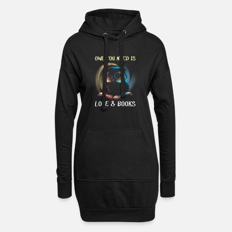 Eule auf dem Buch - Hoodie-Kleid - Schwarz