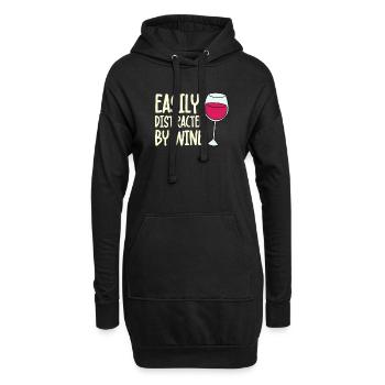 Abgelenkt Durch Wein Trinkende - Hoodie-Kleid - Schwarz - Vorne