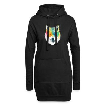 Weißer Wolf Regenbogen Sonnenbrillenrahmen Wölfe Grafik - Hoodie-Kleid - Schwarz - Vorne