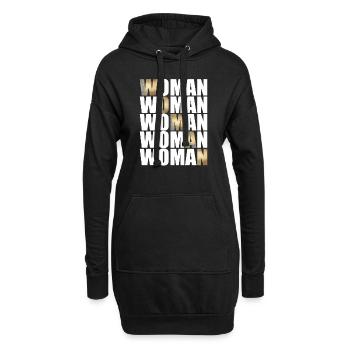 Woman mit Goldener und weißer Schrift - Hoodie-Kleid - Schwarz - Vorne
