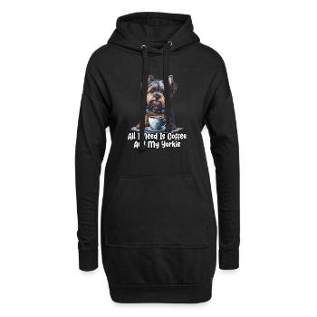 All I Need Is Coffee And My Yorkie - Hoodie-Kleid - Schwarz - Vorne