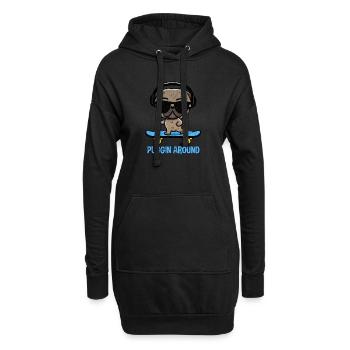 Lustiger Mops auf Skateboard mit Kopfhörern - Hoodie-Kleid - Schwarz - Vorne