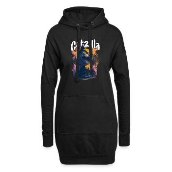 Catzilla Unleashed Funny Cartoon-Style Feline - Hoodie-Kleid - Schwarz - Vorne