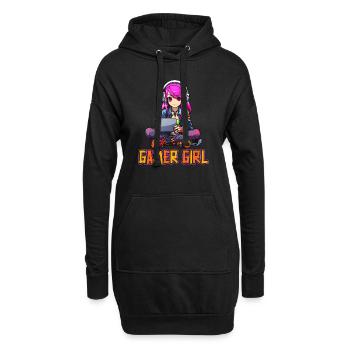 Gaming Konsole PC Zockerin Mädchen Gamer Girl - Hoodie-Kleid - Schwarz - Vorne