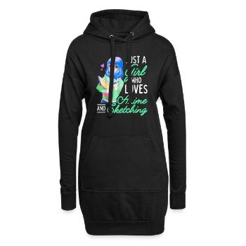 Anime und Skizzieren Nur ein Mädchen, das Anime liebt - Hoodie-Kleid - Schwarz - Vorne