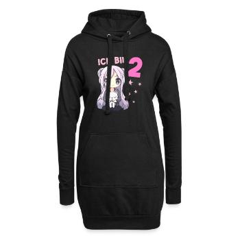 2 Jahre Mädchen Anime Kawaii Katze 2. Geburtstag - Hoodie-Kleid - Schwarz - Vorne